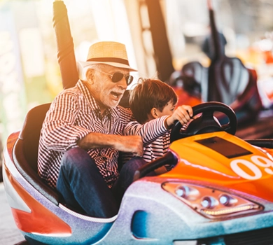 Senior Guide Grandad and Grandson dodge cars